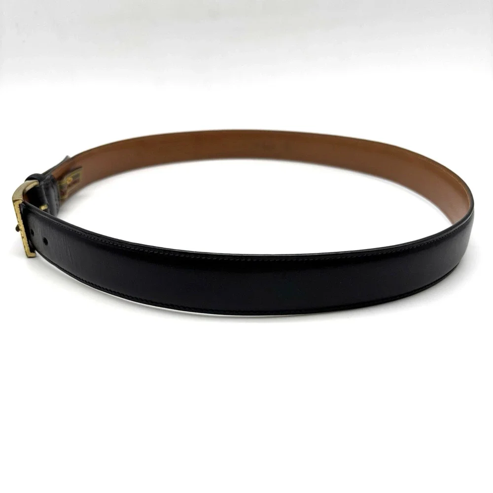 Vintage Trafalgar 1716 Cortina Black Leather Bass Buckle Belt 36 Handmade in USA